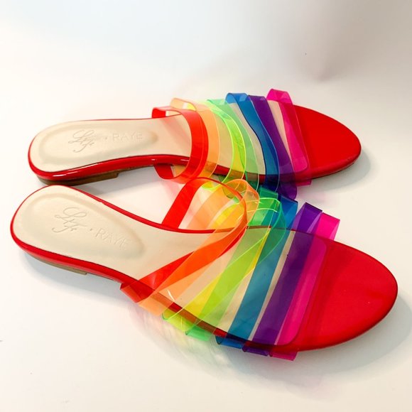 Lovers & Friends Raye Red Rainbow Slide Sandals 5.5 - Picture 4 of 8